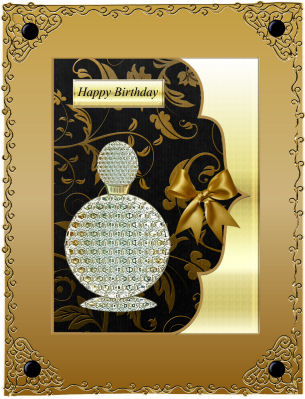 Black & Gold Perfume Bottle Card Front by Jan Barcelo