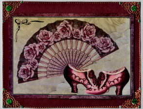 Ladies Floal Fan and Shoes Corner Stacker by Jan Barcelo