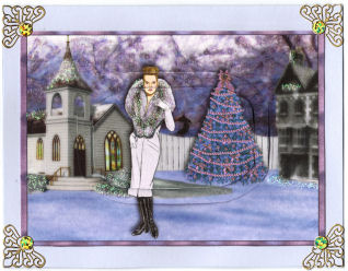 Vintage Lady in the Snow Card Front with Pyramage by Jan Barcelo