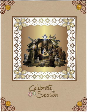 Bejewelled Flower and Lace Square Card Front in Bronze by Jan Barcelo