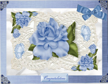 Blue Roses, Bow, & Butterflies on Vintage Lace by Jan Barcelo