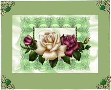 Roses on Green Vintage Lace with Butterflies by Jan Barcelo