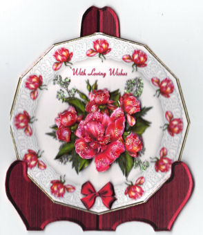 The Glory Rose Plate Card Front and Stand with Decoupage by Jan Barcelo