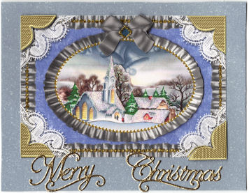 Christmas New Church Lace N Ruffles Card Front by Jan Barcelo