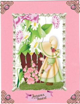 Little Bonnet Girl with Spring Daisies and Butterflies by Jan Barcelo