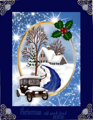 Beautiful Christmas Scene, with Vintage Car A4 by Jan Barcelo