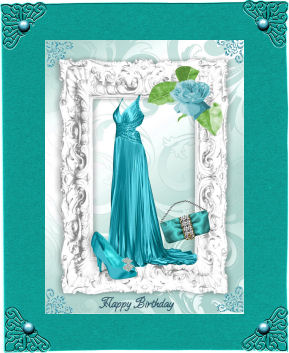Elegant Evening Dress in Turq with Shoes in Silver Frame by Jan Barcelo