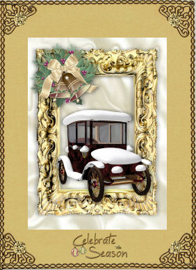 Vintage Snow Covered Car in Gold Baroque Frame A4 by Jan Barcelo