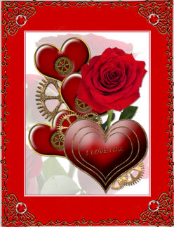 Steampunk Valentines Hearts and Rose by Jan Barcelo