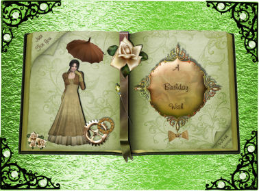 Steampunk Birthday Book Card Front by Jan Barcelo