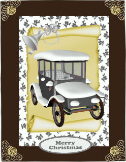 Silver Vintage Car in Snow on a Scroll by Jan Barcelo