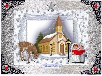Pretty Church with Carol Singers in Silver Frame by Jan Barcelo