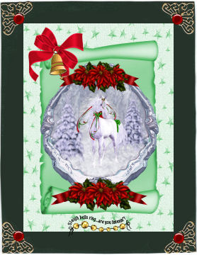 Pretty Winter Shield of a White Horse on a Scroll A4 by Jan Barcelo