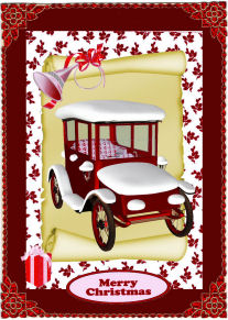 Red Vintage Car with Snow on a Scroll by Jan Barcelo