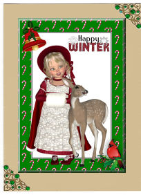 Happy Winter, with Cute Little Girl & Deer by Jan Barcelo