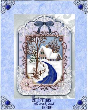 Beautiful Snow Scene in Lace and Bow Frame A4 by Jan Barcelo