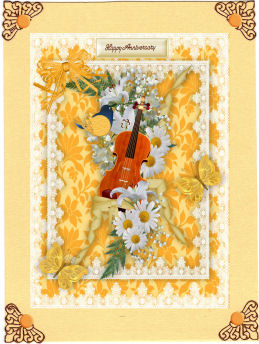 Daisies with a Violin, Bird, & Butterflies A4 by Jan Barcelo