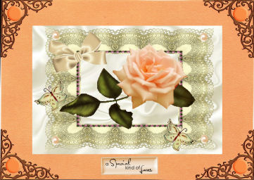 Peach Rose on Vintage Lace with Peach Pearls by Jan Barcelo