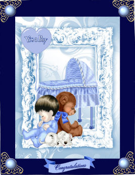 Sweet Baby Boy with Crib, in a Ornate Frame by Jan Barcelo