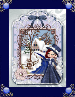 Christmas Scene with Lady in Lace Frame A4 by Jan Barcelo