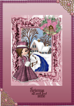 Dressed in Pink with Bells and Snow Scene A4 by Jan Barcelo