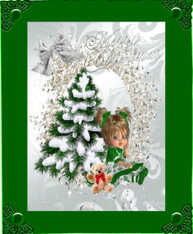 Sweet Little Girl with Her Teddy and Christmas Tree A4 by Jan Barcelo