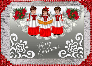 Carol Singers with Snow on a Scalloped Envelope by Jan Barcelo
