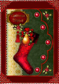 Vintage Christmas Stocking Faux Scallop Envelope Card by Jan Barcelo