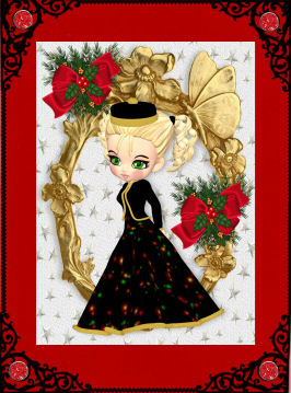 Pretty Lady Dressed for Winter with Big Red Bow A4 by Jan Barcelo