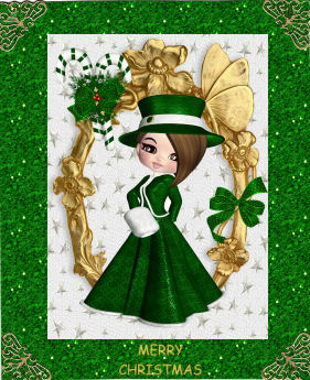 Dressed in Green with Candycane in Ornate Frame A4 by Jan Barcelo