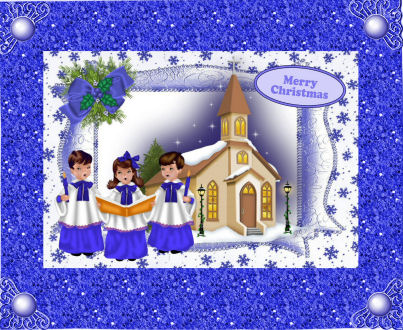 Pretty Church with Carol Singers A4 by Jan Barcelo