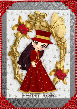 Pretty Lady in Red in Gold Ornate Frame A4 by Jan Barcelo