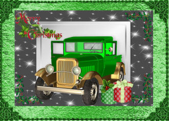 Green Vintage Car in Black Star Frame with Holly by Jan Barcelo