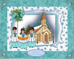 Carol Singers with Church and Snow by Jan Barcelo