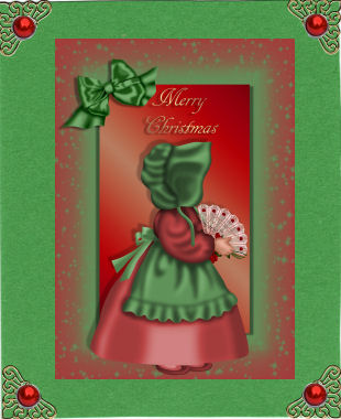 Vintage Christmas Girl with Bonnet and Fan A4 Card by Jan Barcelo