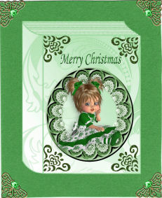 Pretty Little Girl All in Green on A5 Folded Book Card by Jan Barcelo