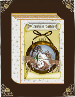Beautiful Christmas Scene with Deers in Gold Folded Book by Jan Barcelo