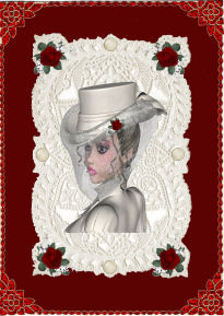 Elegant Victorian Ladies Head with Red Rose Embelsihments by Jan Barcelo