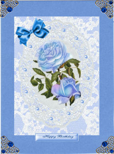 Beautiful Blue Roses on White Lace by Jan Barcelo