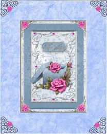 Blue Gift with Roses Card Front by Jan Barcelo
