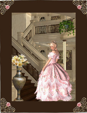 Beautiful Lady in Pink Gown on Staircase, A4 Topper by Jan Barcelo
