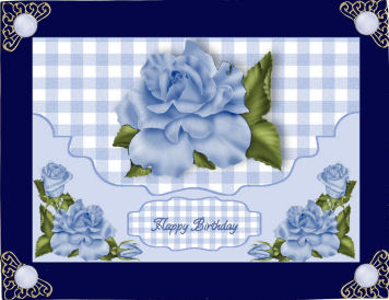 Blue Rose, Blue Gingham, on Scalloped Envelope A4 by Jan Barcelo
