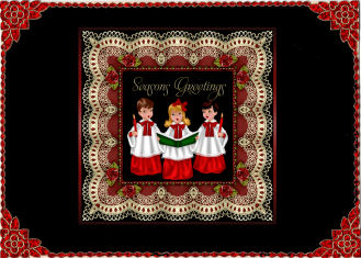 Singing Carols in a Pretty Lace and Rose Frame by Jan Barcelo