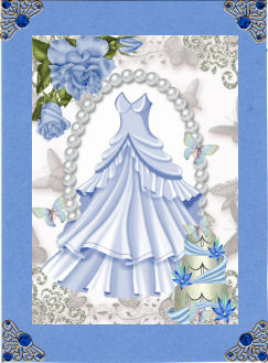 Blue Party Dress, Cake, & Blue Roses A4 by Jan Barcelo