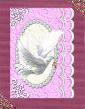 Beautiful White Dove in Flight in Pink Pearl Frame A4 by Jan Barcelo