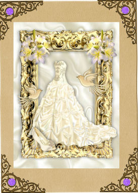 Cream Evening Gown with Doves in Gold Baroque Frame A4 by Jan Barcelo