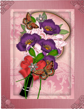 Lilac and Red Iris Fan A4 Picture Topper by Jan Barcelo