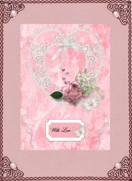 A4 Pink Card with Lace Heart & Rose by Jan Barcelo