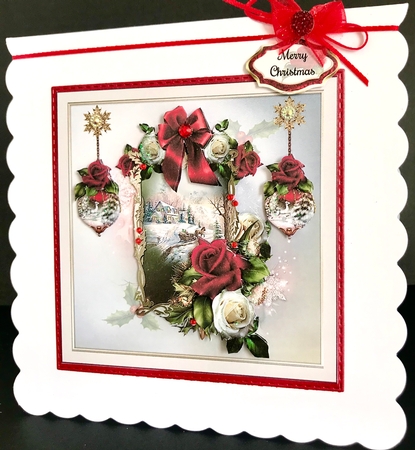 Christmas Rose Card Front With Decoupage by Jan Salisbury