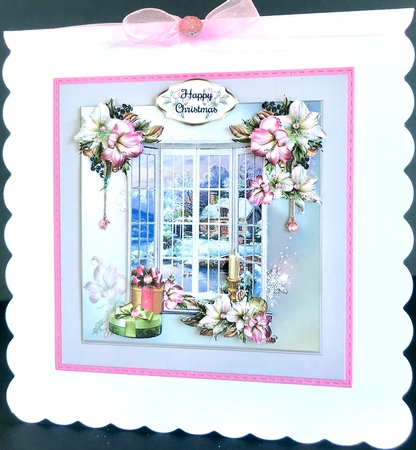 Festive Amaryllis Window Scene Card Front With Decoupage by Jan Salisbury